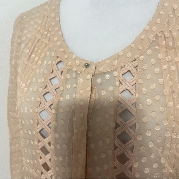 Vintage Anthropologie Meadow Rue Peach Medium Long Sleeve Button Blouse 75% Silk - Picture 2 of 9